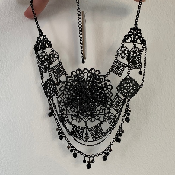 Relativity Black Lace Statement Necklace - Picture 5 of 6